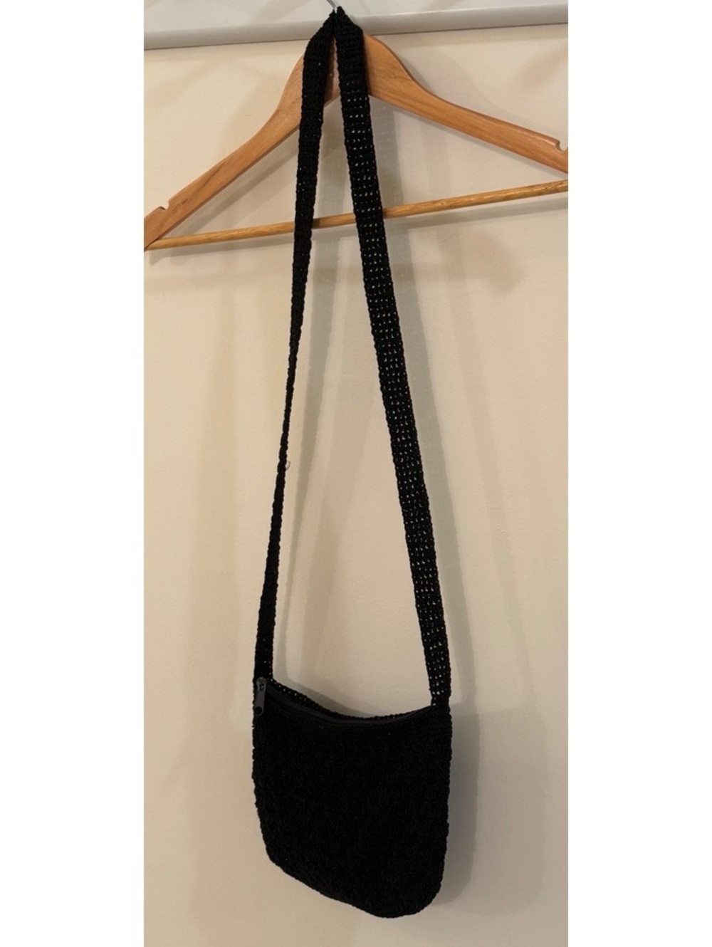Black Chateau Crochet Crossbody Bag with Zipper Closure